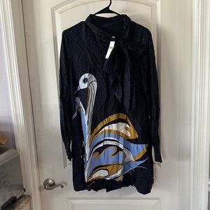 NWT Anthropologie x Maeve Stylish Black Dress with Swan Design - Size Small